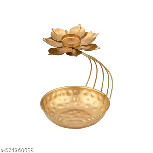 S-A Decor Beautiful Golden Metal Lotus Flower Shape Tealight Candle Holder Diwali Diya Home Decoration Decoration Item | Diwali Decoration | |tealight Candle Holder Indoor Outdoor Decor (9 inches)