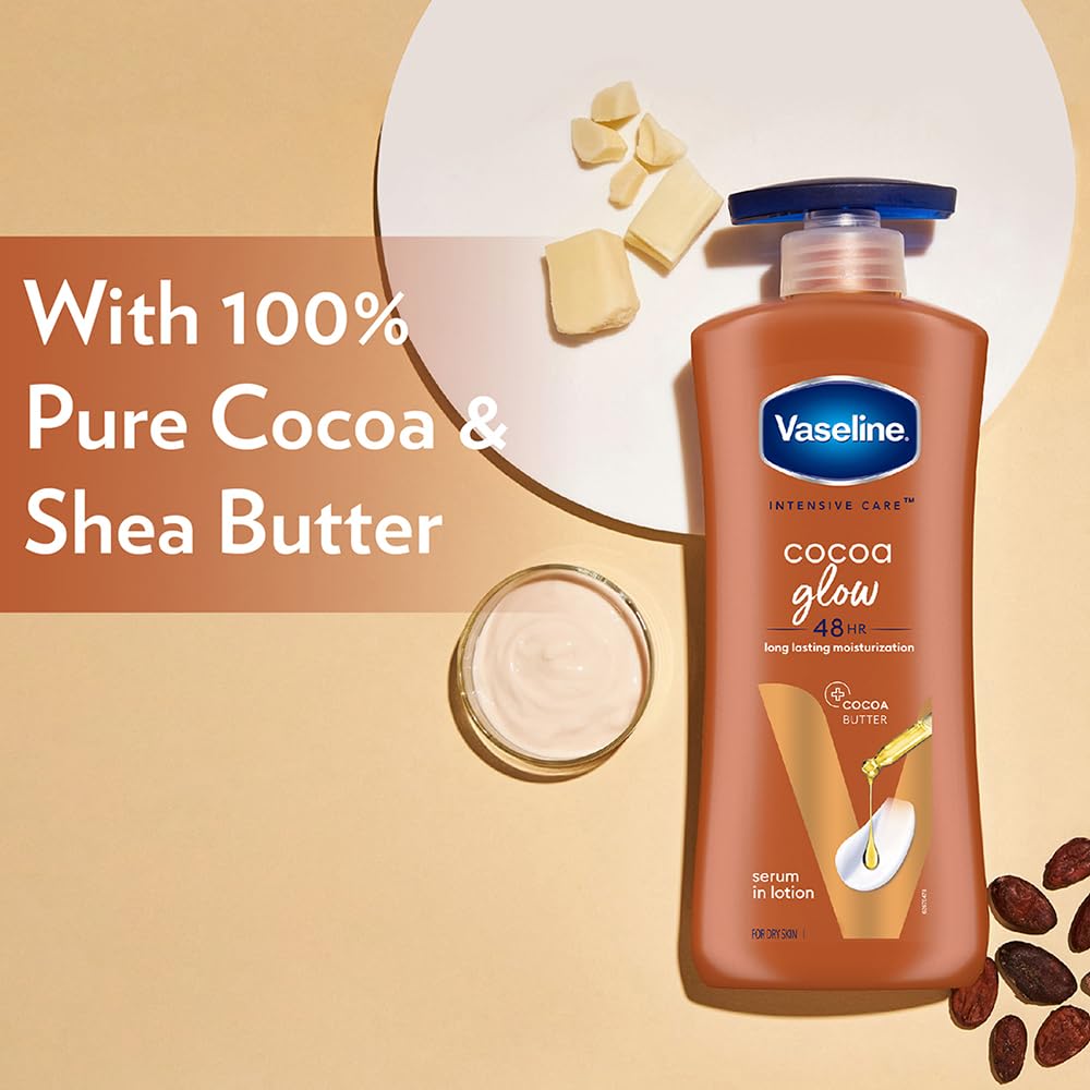 Vaseline Intensive Care Cocoa Glow Body Lotion, 24 hr nourishing lotion with 100% Cocoa And Shea Butter, Restores Glow, 400 ml