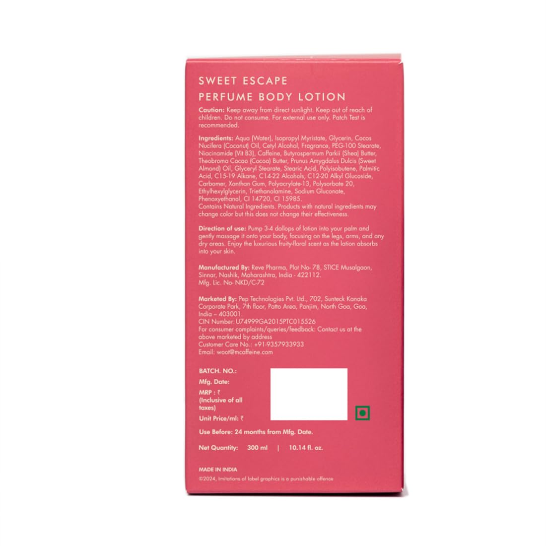 mCaffeine Sweet Escape Perfume Body Lotion | Niacinamide, Cocoa Butter & Shea Butter For Deep Moisturization | Lightweight, Non-Sticky | Fruity-Floral Fragrance | Body Lotion For Dry Skin - 300ml