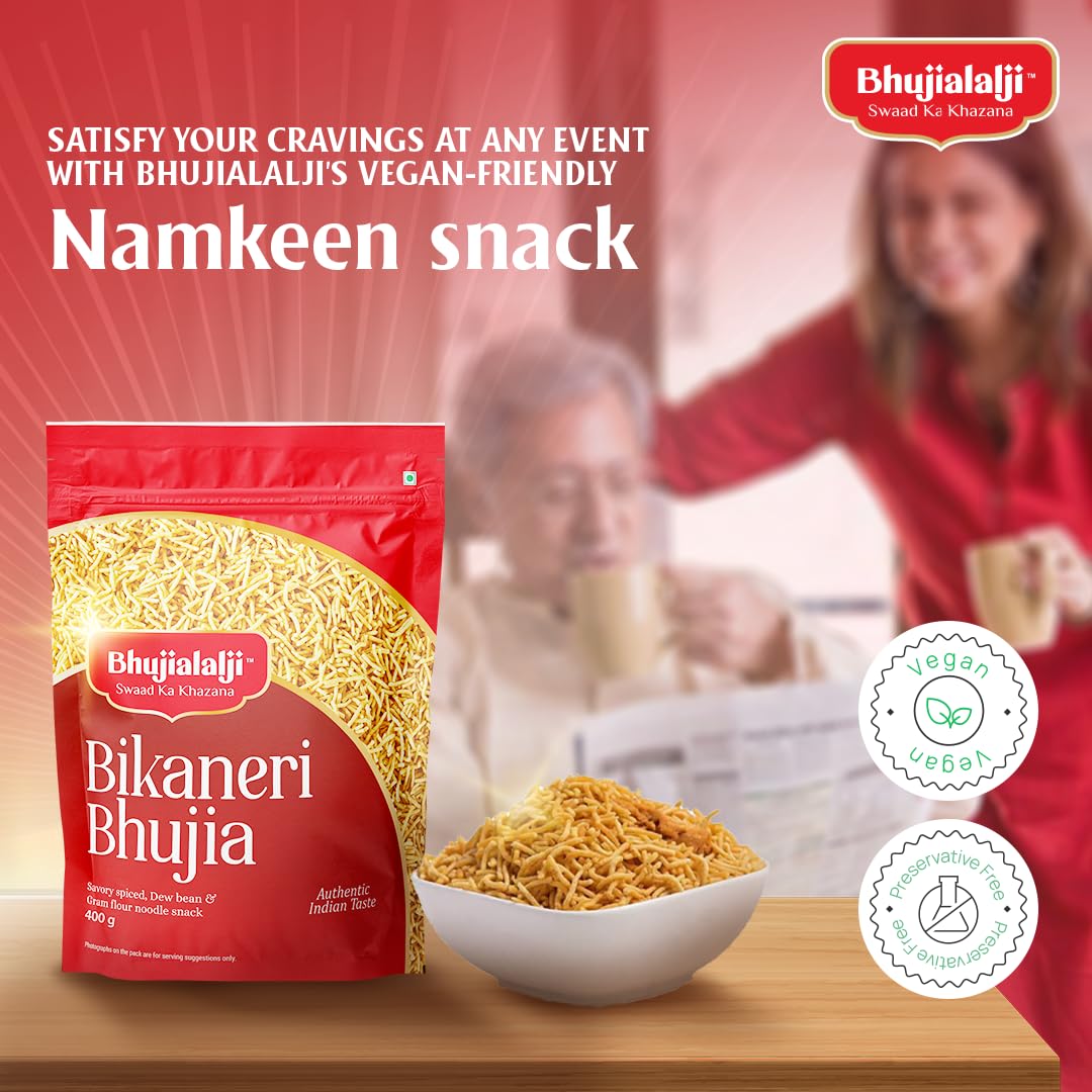 Bhujialalji Bikaneri Bhujia (pack of 1) 1kg Rajasthani Bhujia Namkeen with Dew beans,gram flour and indian Spices | All time favourite indian snacks/Namkeen | Ready to eat