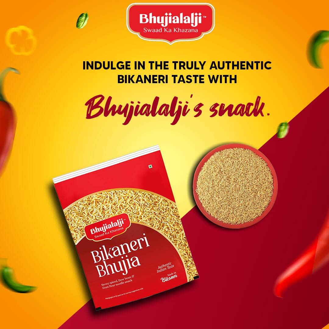 Bhujialalji Bikaneri Bhujia (pack of 1) 1kg Rajasthani Bhujia Namkeen with Dew beans,gram flour and indian Spices | All time favourite indian snacks/Namkeen | Ready to eat