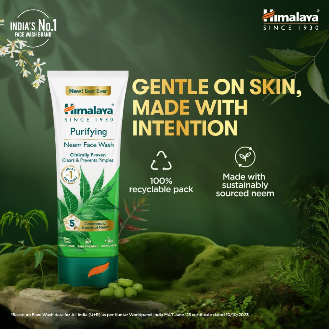 Himalaya Purifying Neem Face Wash|Clears and Prevents Pimples & Acne|Made with 5 parts of Neem|New & Best Ever clinically Proven formula|Gently Cleanses|For men and women|150 ml