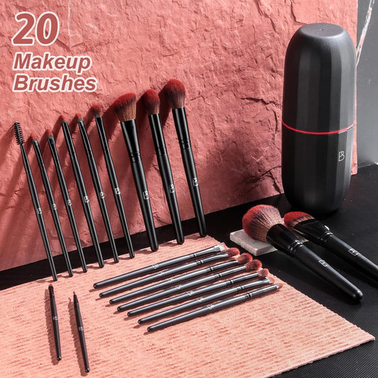 BS-MALL Makeup Brushes Set Professional Foundation Powder Concealers Eye shadows Blush Synthetic Makeup Brushes with Black case 20 Pcs