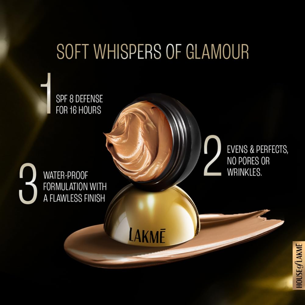 Lakme Absolute Skin Natural Mousse, Almond Honey, SPF 8 Natural Finish Matte Cream Foundation - Long Lasting Weightless Full Coverage Face Makeup, 25g