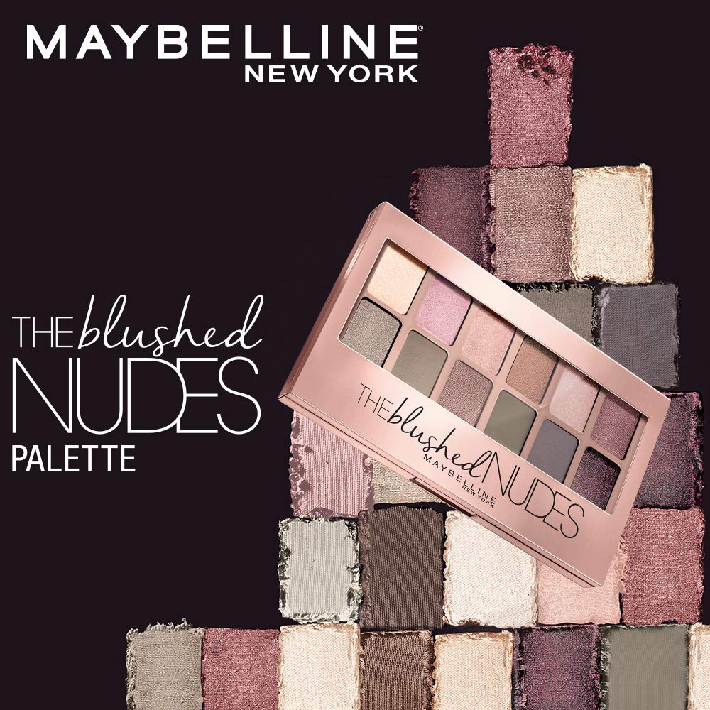 Maybelline New York Eyeshadow Palette, 12 Highly Blendable Shades, Matte and Sheen Colours, The Blushed Nudes, 9g